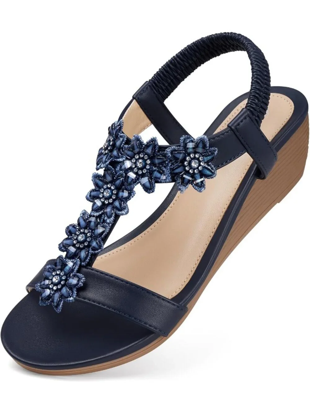 Women's Blue Wedge Sandals Summer Platform Comfortable Low Wedges Shoes